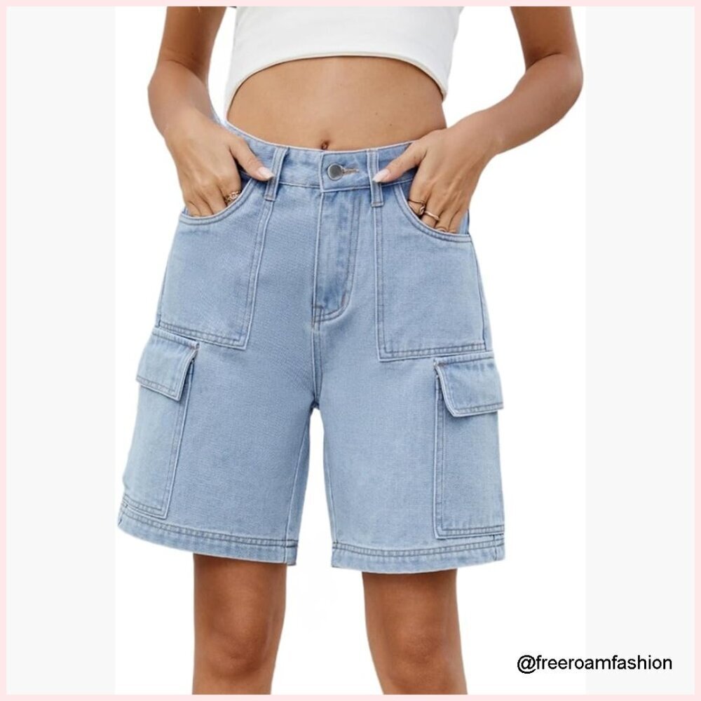 Cargo Jean Shorts Baggy Bermuda Denim with Pockets Casual Streetwear